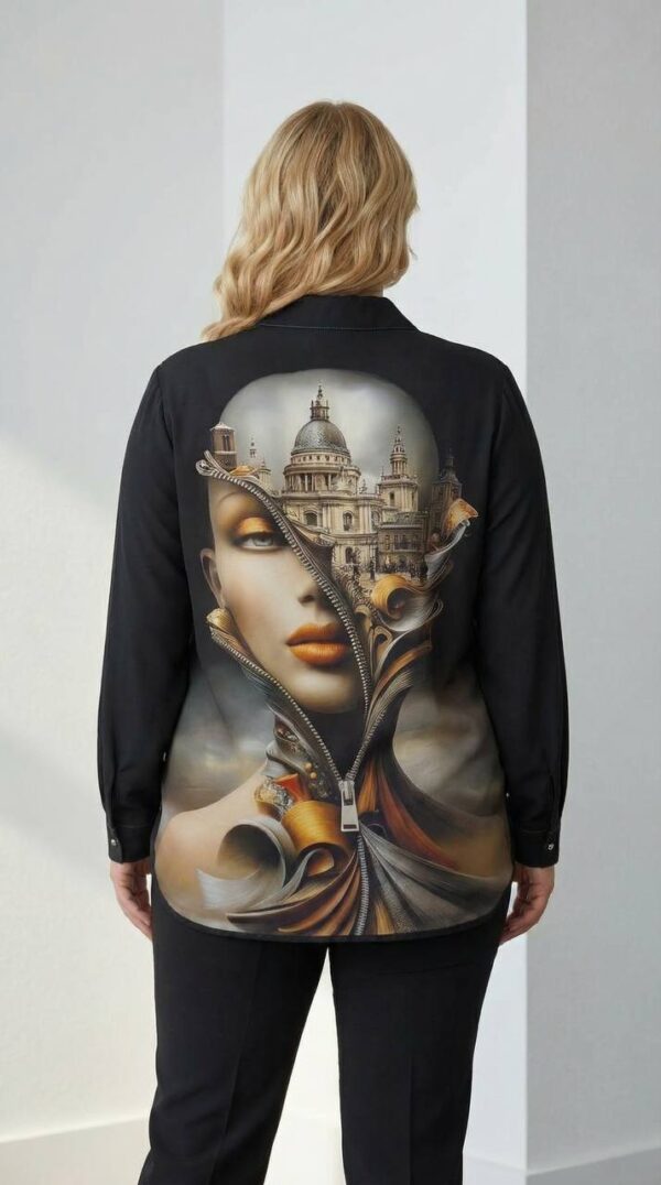 Artistic Graphic Print Button-Up Blouse