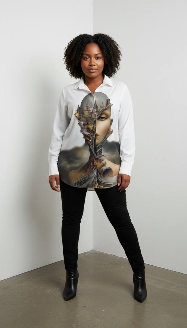 Artistic Graphic Print Button-Up Blouse