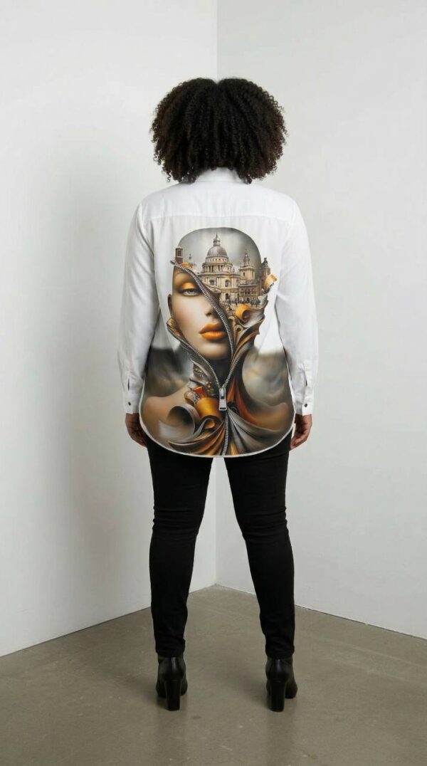 Artistic Graphic Print Button-Up Blouse