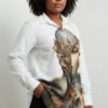 Artistic Graphic Print Button-Up Blouse