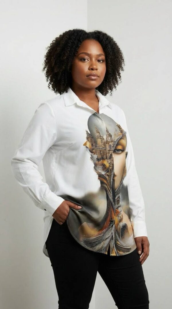 Artistic Graphic Print Button-Up Blouse