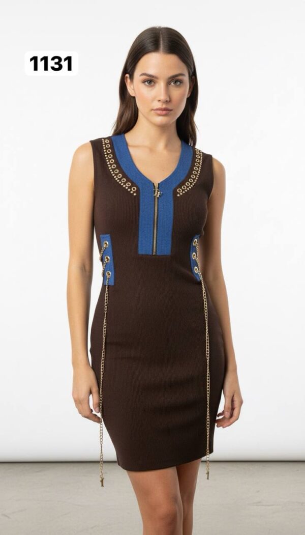 Chain Detail Ribbed Knit Bodycon Dress