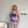 Graffiti Eye Print Cold-Shoulder Dress Set
