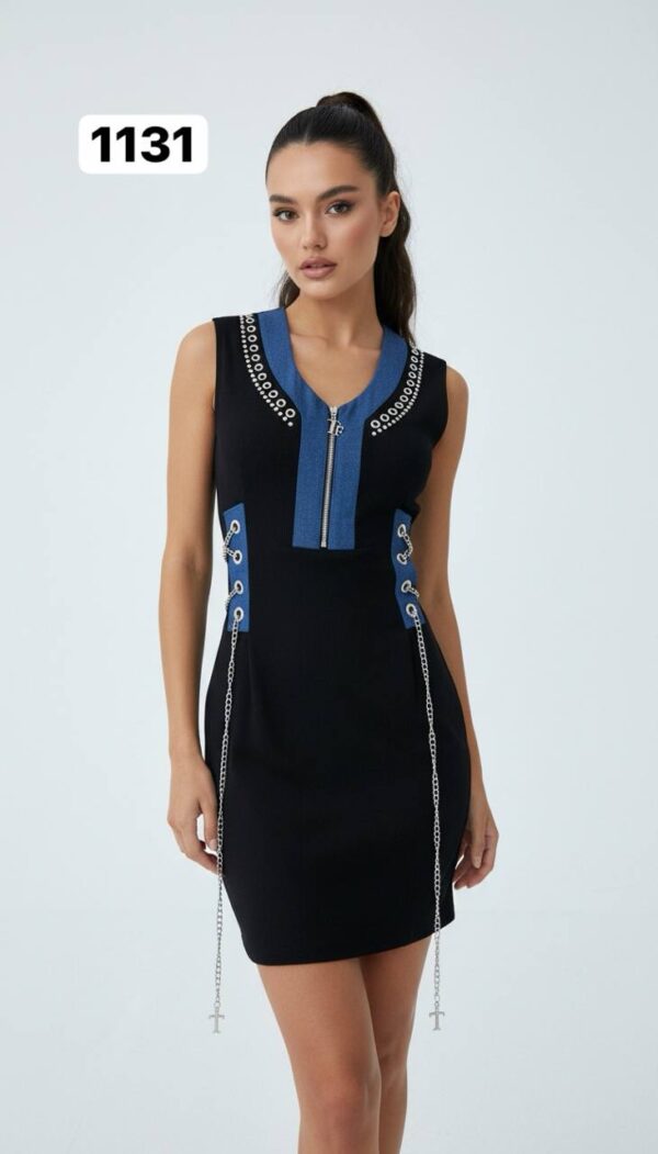 Chain Detail Ribbed Knit Bodycon Dress