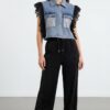 Wholesale Denim & Sequin Lace Two-Piece Pant Set