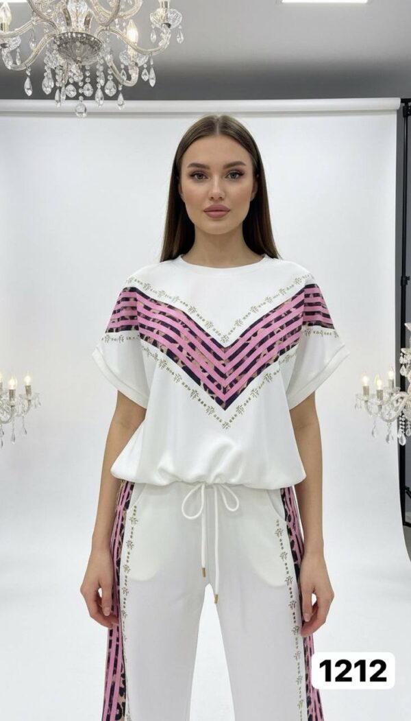 V-Neck Chevron Embellished Two-Piece Set