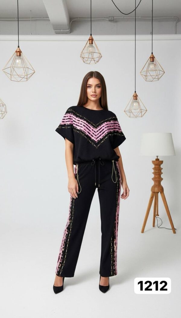 V-Neck Chevron Embellished Two-Piece Set