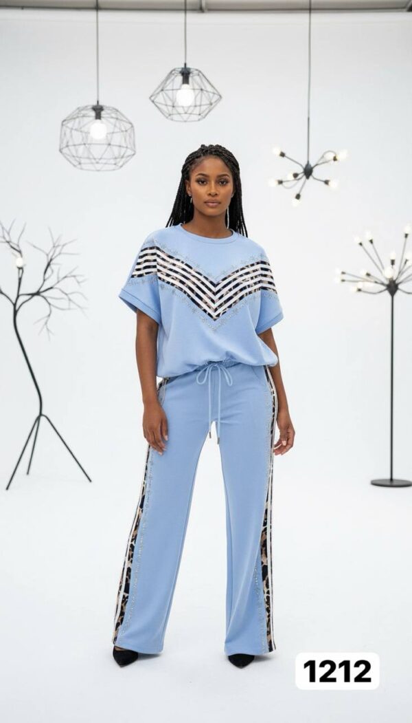 V-Neck Chevron Embellished Two-Piece Set