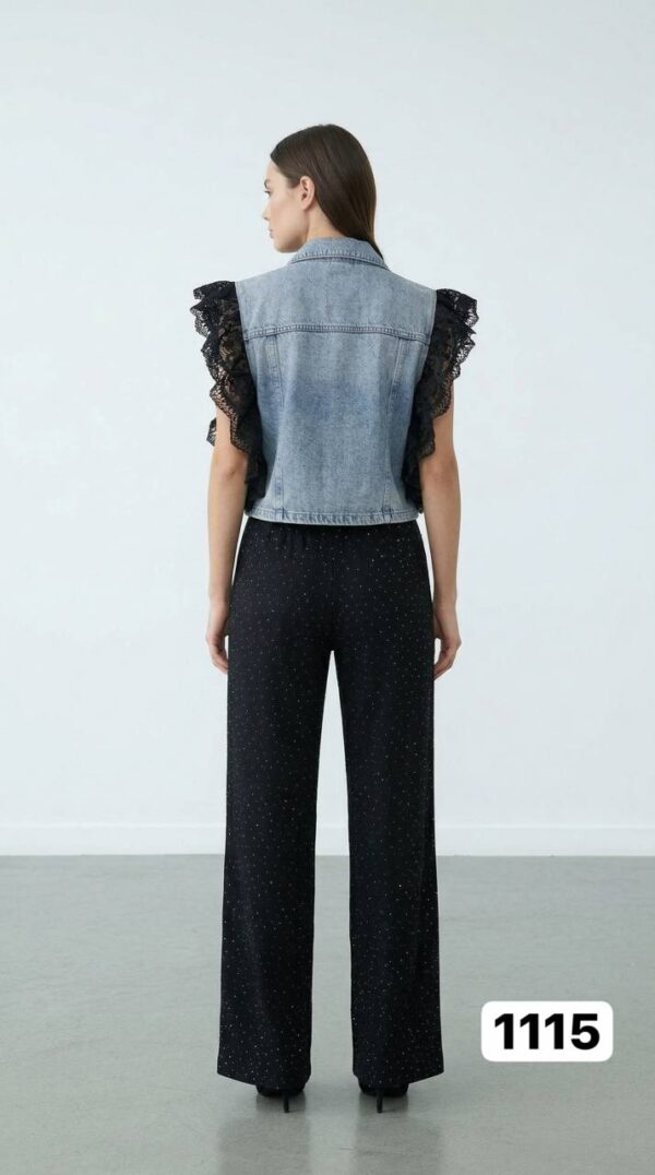 Wholesale Denim & Sequin Lace Two-Piece Pant Set