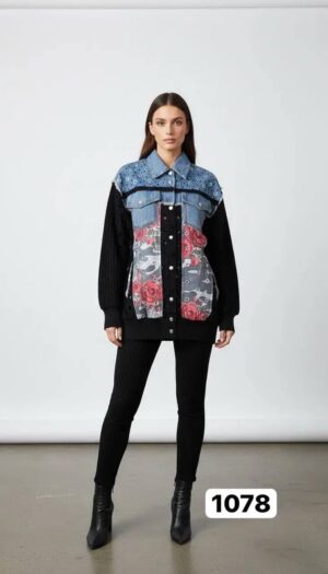 Wholesale Embellished Mixed-Media Denim Jacket