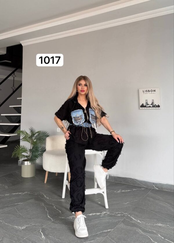 Urban Edge Distressed Two-Piece Set with Denim Details