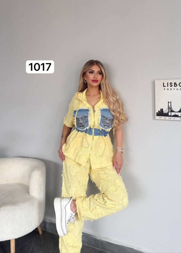 Urban Edge Distressed Two-Piece Set with Denim Details