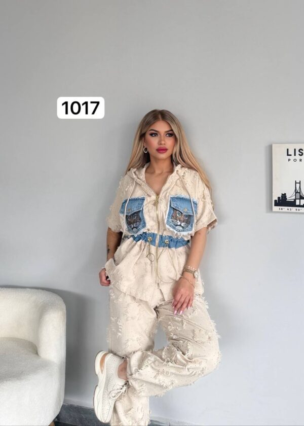 Urban Edge Distressed Two-Piece Set with Denim Details