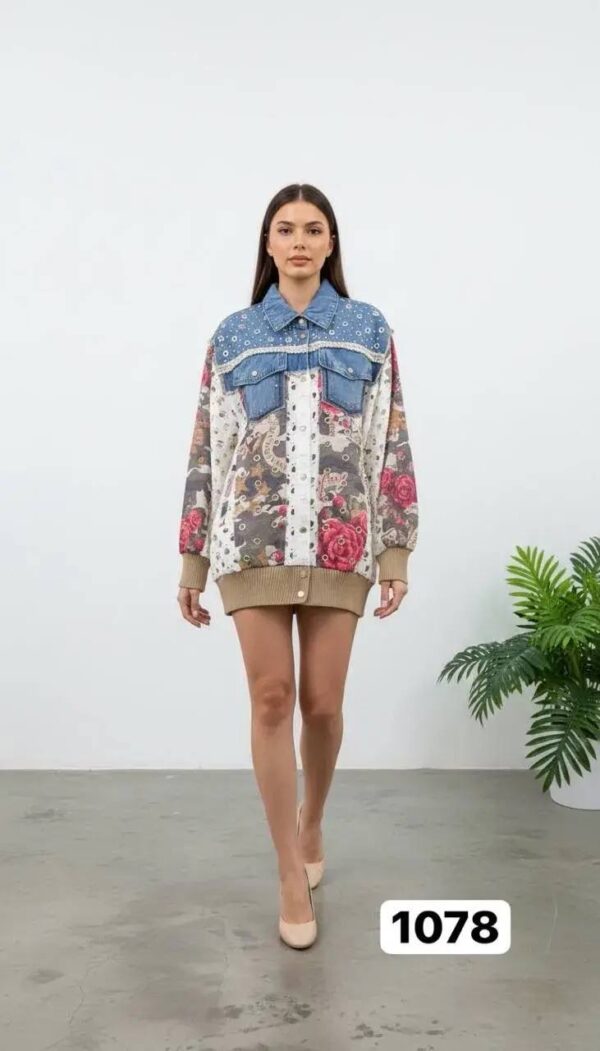 Wholesale Embellished Mixed-Media Denim Jacket