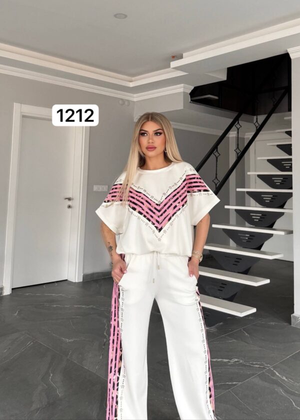 V-Neck Chevron Embellished Two-Piece Set