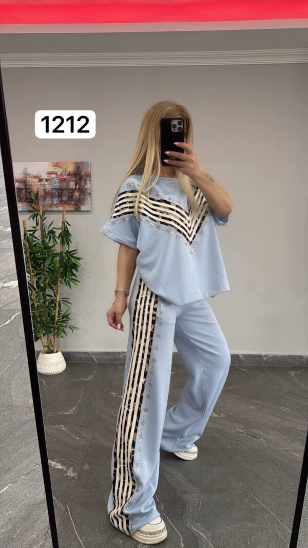 V-Neck Chevron Embellished Two-Piece Set