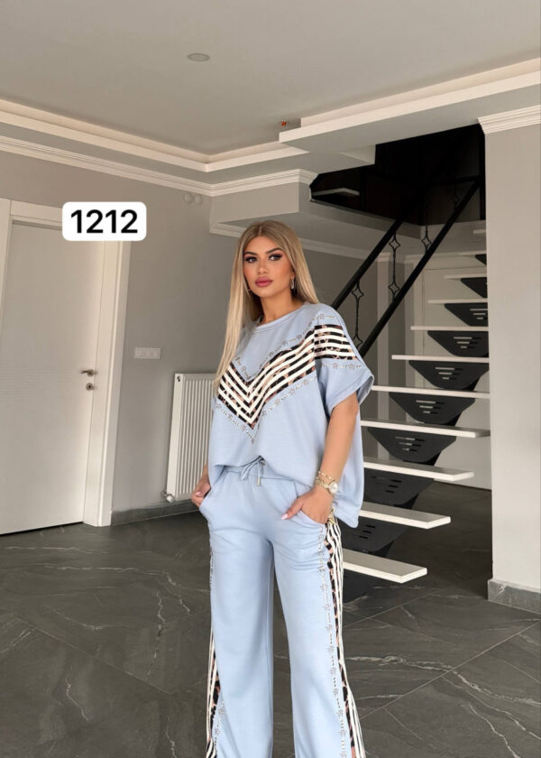 V-Neck Chevron Embellished Two-Piece Set