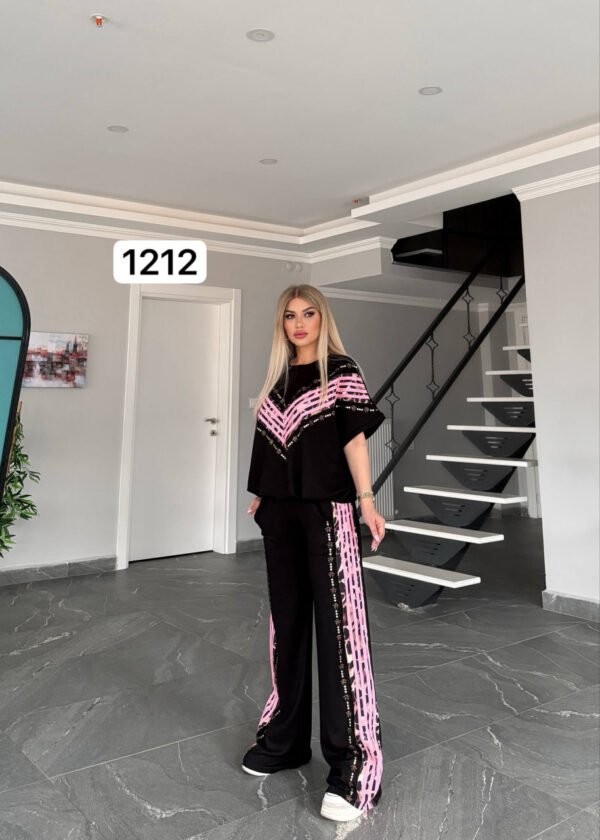 V-Neck Chevron Embellished Two-Piece Set