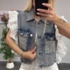 Embellished Denim Vest 3-Piece Pant Set