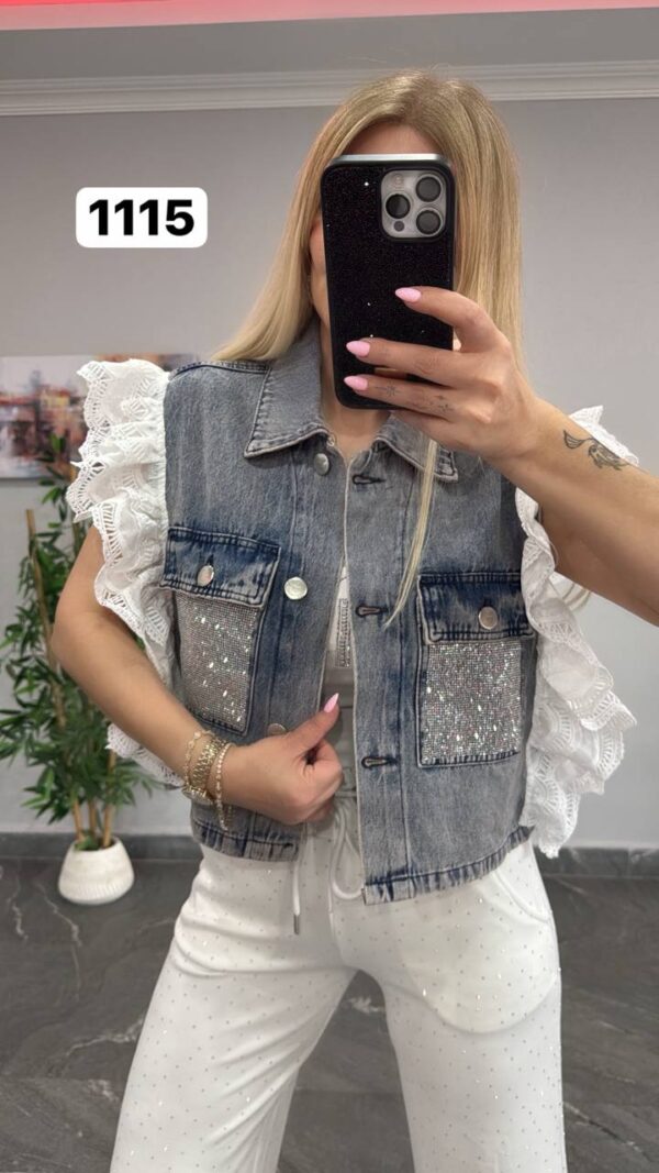 Embellished Denim Vest 3-Piece Pant Set