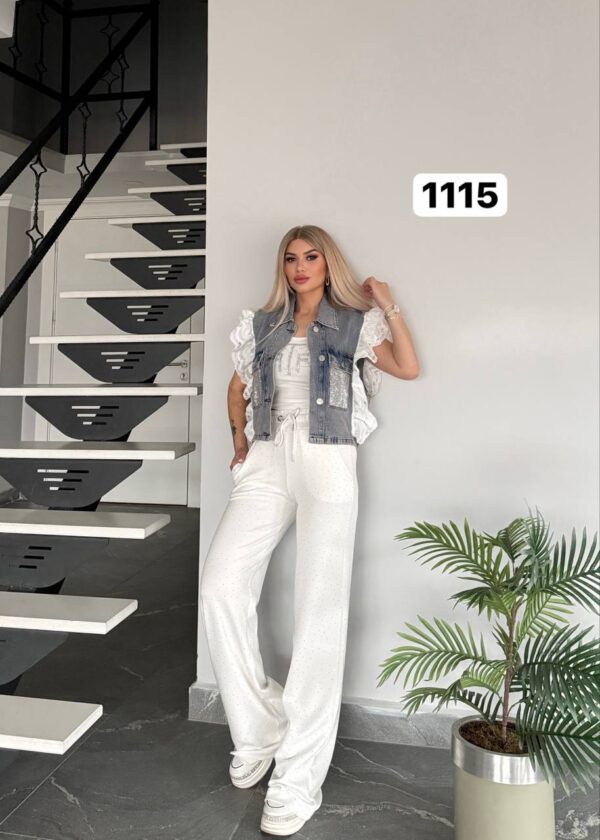 Embellished Denim Vest 3-Piece Pant Set