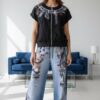 Graphic Print Denim-Effect Tracksuit Set