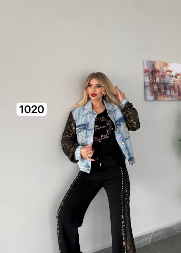 Embellished Lace-Panel Two-Piece Lounge Set