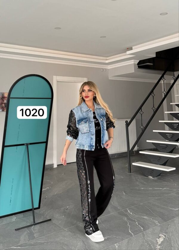 Embellished Lace-Panel Two-Piece Lounge Set