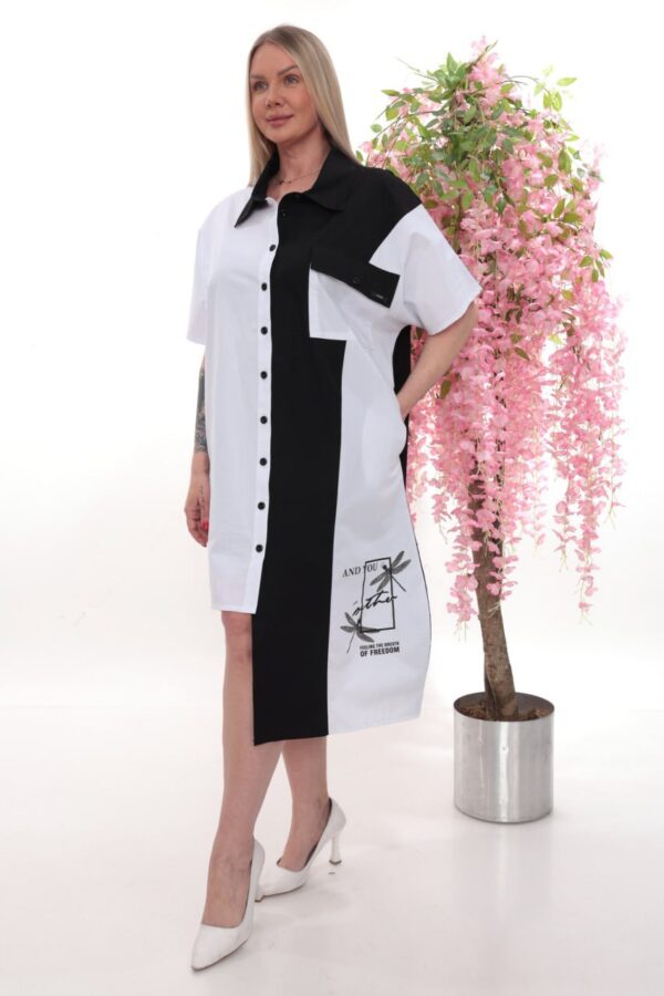 Wholesale Asymmetrical Color-Block Shirtdress