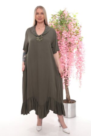 Beaded Collar Asymmetrical Ruffle Dress