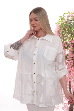 Wholesale Pearl-Embellished Floral Sheer Shirt
