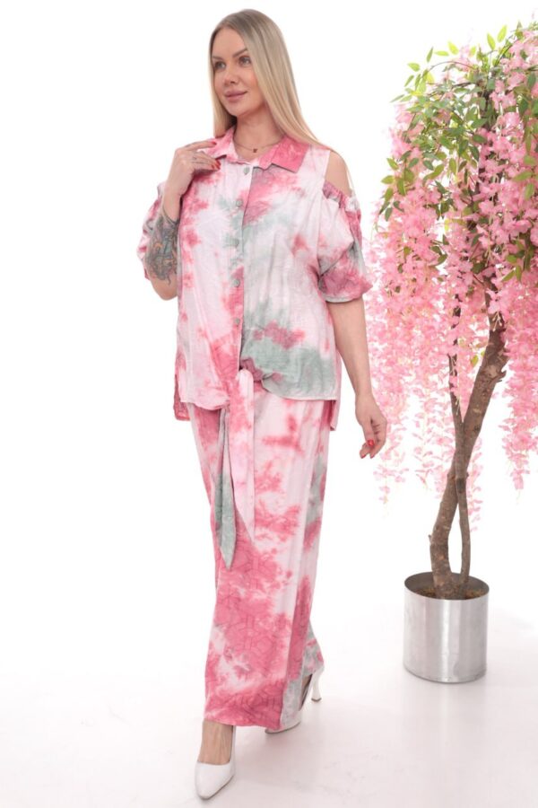 Abstract Print Cold Shoulder & Wide-Leg Pants Set