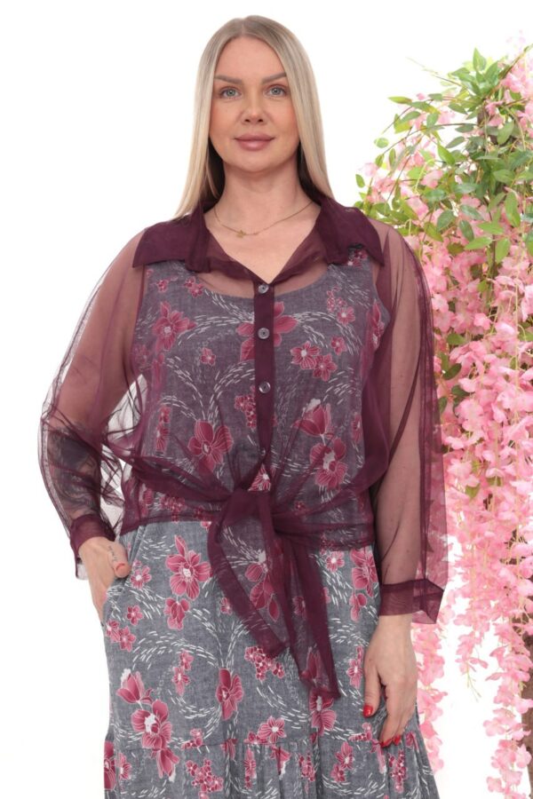 Floral Print Maxi Dress with Sheer Tie-Front Blouse Set