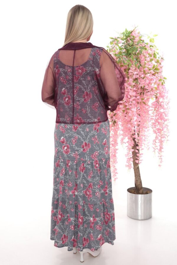 Floral Print Maxi Dress with Sheer Tie-Front Blouse Set