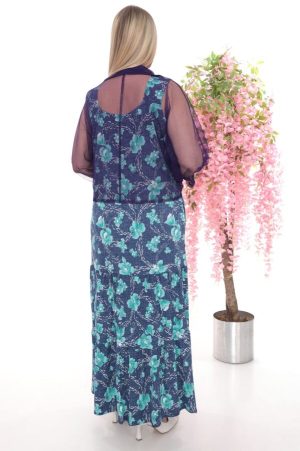 Floral Print Maxi Dress with Sheer Tie-Front Blouse Set