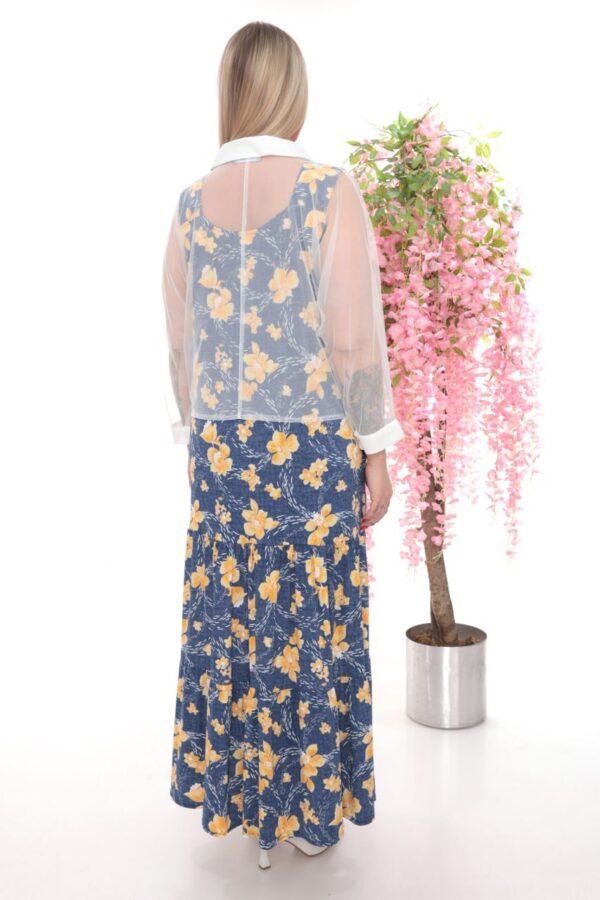 Floral Print Maxi Dress with Sheer Tie-Front Blouse Set