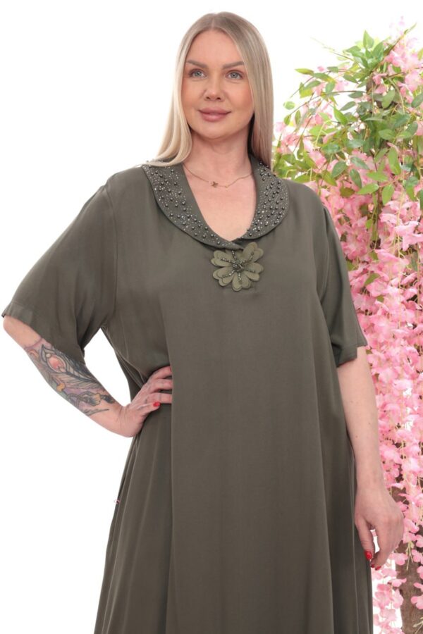 Beaded Collar Asymmetrical Ruffle Dress