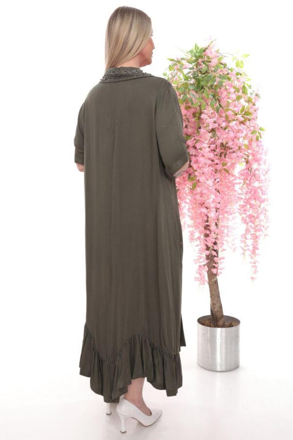 Beaded Collar Asymmetrical Ruffle Dress