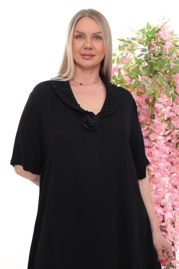 Beaded Collar Asymmetrical Ruffle Dress