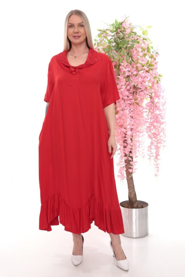 Beaded Collar Asymmetrical Ruffle Dress