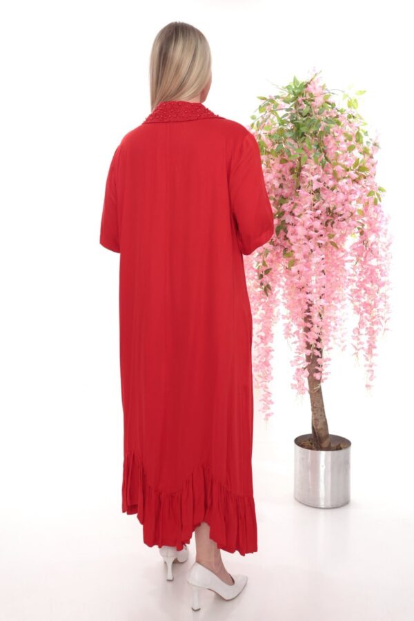 Beaded Collar Asymmetrical Ruffle Dress