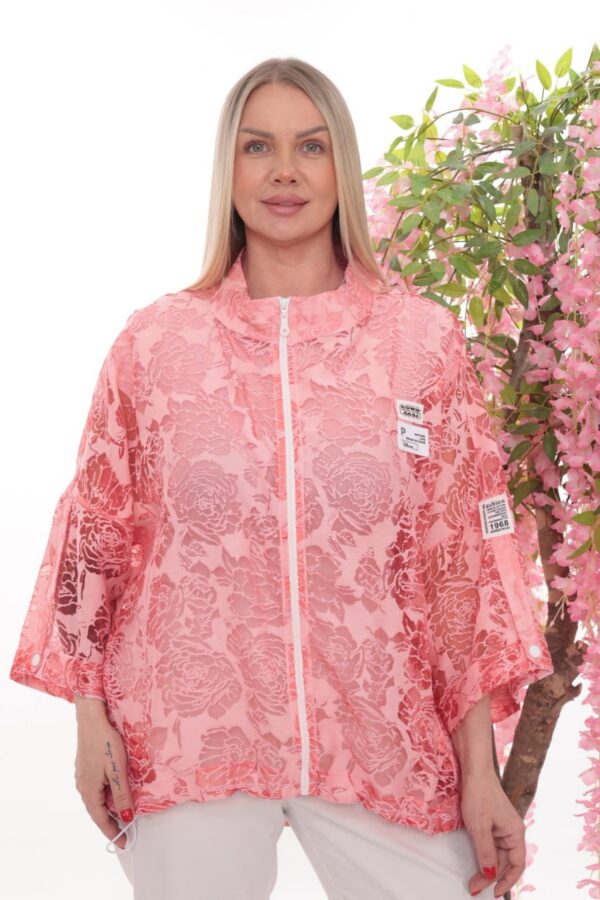 Wholesale Sheer Floral Zip-Up Jacket
