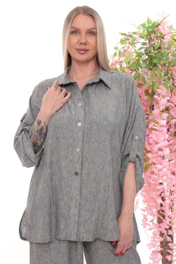 Embellished Linen Two-Piece Pant Set