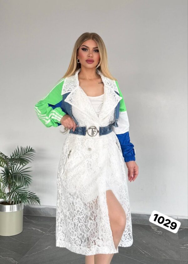 Colorblock Lace & Denim Sport Trench Coat