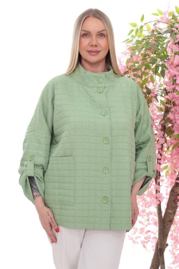 Quilted High-Collar Button-Front Jacket