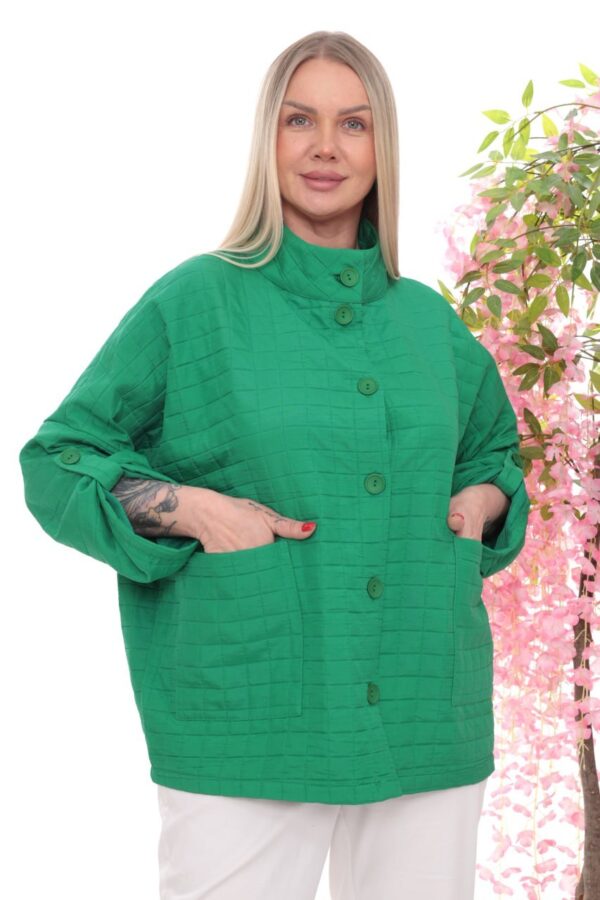 Quilted High-Collar Button-Front Jacket