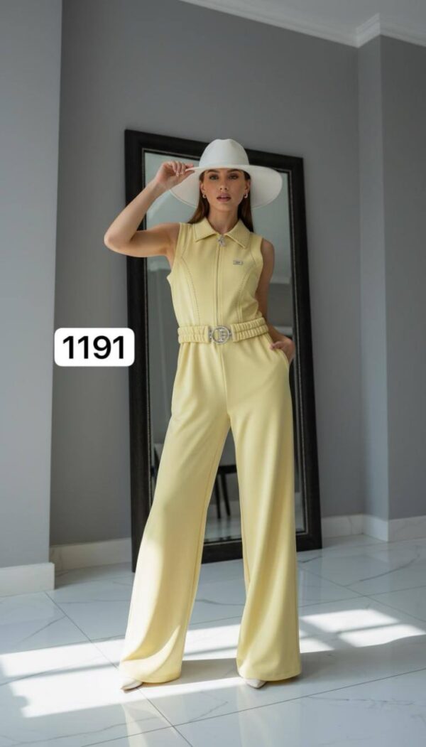 Wholesale Collared Zip-Front Belted Jumpsuit
