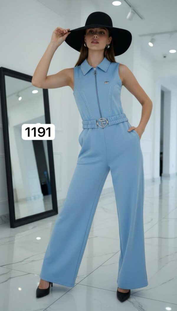 Wholesale Collared Zip-Front Belted Jumpsuit