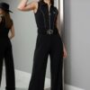Wholesale Collared Zip-Front Belted Jumpsuit