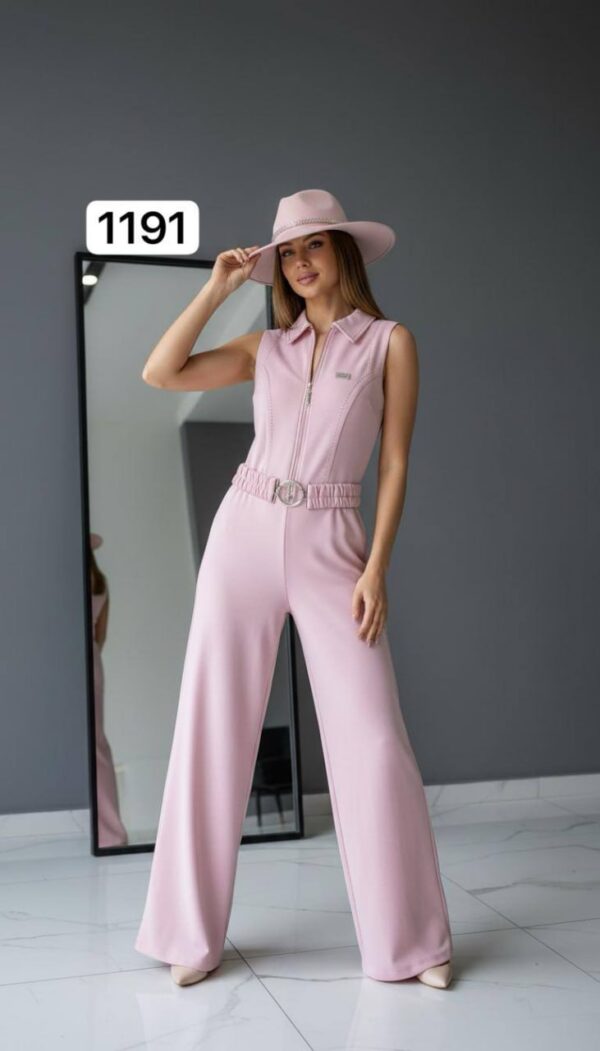 Wholesale Collared Zip-Front Belted Jumpsuit